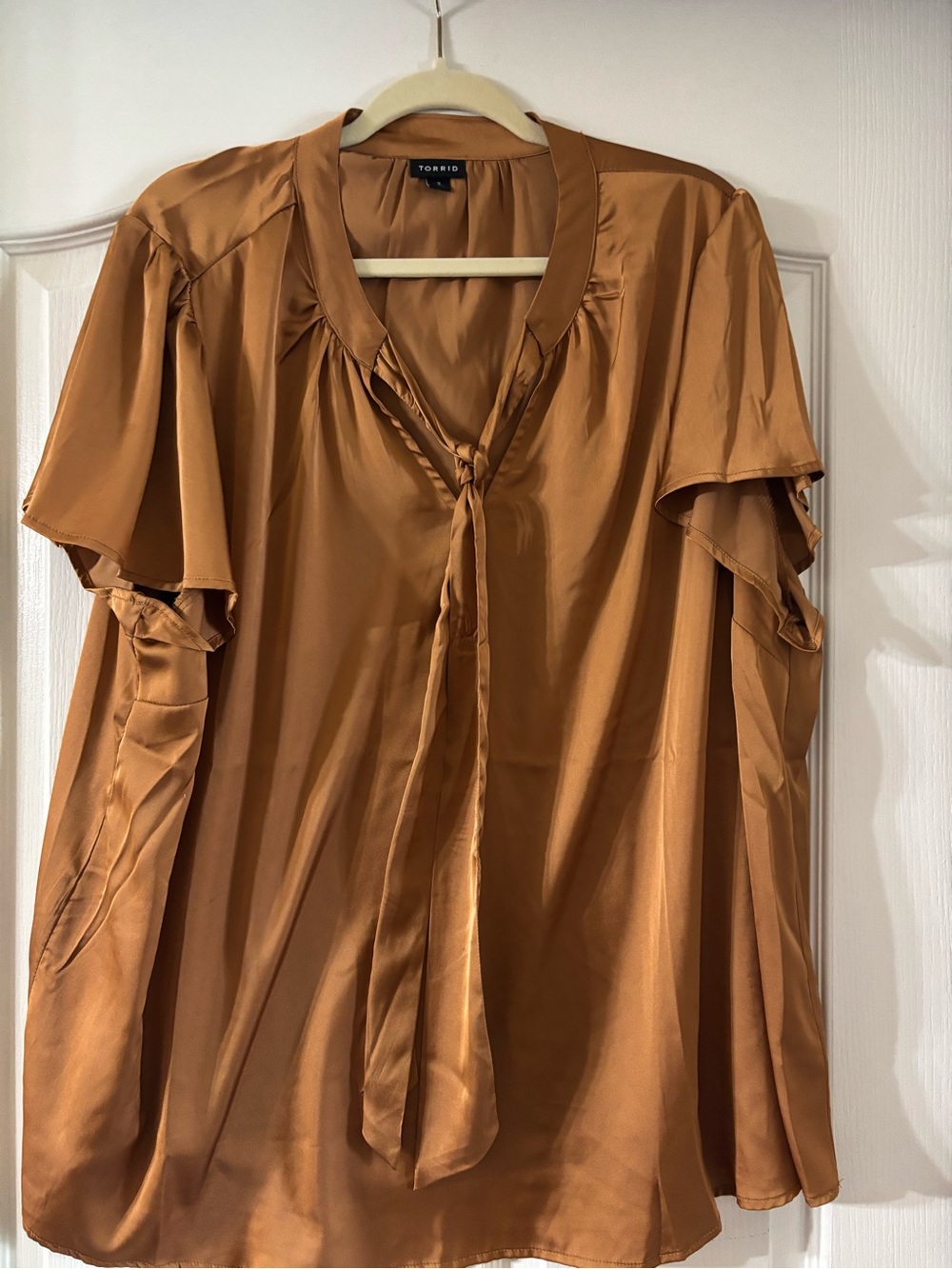 torrid Satin Tie-Front Blouse in Copper Brown